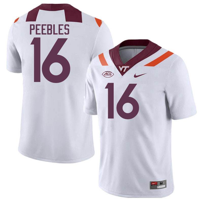 Men #16 Aeneas Peebles Virginia Tech Hokies College Football Jerseys Stitched-White